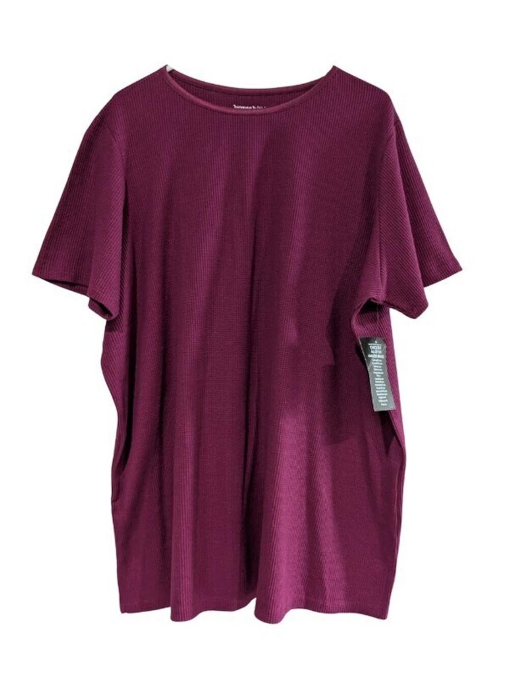 Woman Within Waffle Thermal Satin Trim Tee, Deep Claret, Size 1X 22/24, New